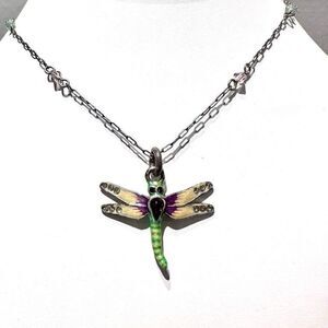 Brighton Enchanted Garden Enamel Dragonfly Pendant Necklace Silver-Multi